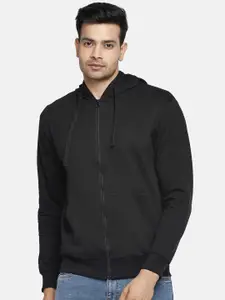 People Men Black Solid Hooded Sweatshirt