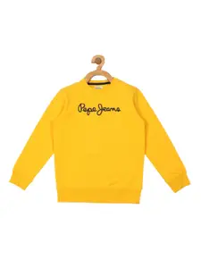 Pepe Jeans Boys Yellow Typography Printed Pure Cotton Sweatshirt