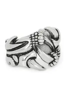 OOMPH Men Oxidised Silver-Toned Adjustable Gothic Dragon Biker Finger Ring