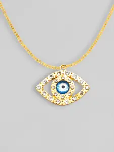 OOMPH Gold-Toned White Stone-Studded Pendant With Chain