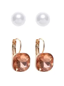 OOMPH Set Of 2 White & Gold-Toned Zircon & Pearl Earrings