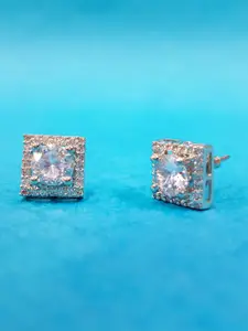 OOMPH Silver-Toned Square Studs Earrings