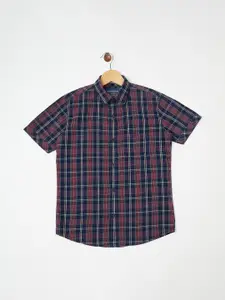 Crimsoune Club Boys Navy Blue Tartan Checked Pure Cotton Casual Shirt