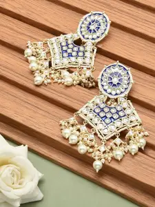 Zaveri Pearls Blue Gold-Plated Contemporary Meenakari Kundan Drop Earrings