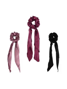 Arendelle Women Brown & Grey Set of 3 Satin Scrunchies with Scarf