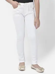 Crimsoune Club Girls White Slim Fit Stretchable Jeans