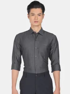 Arrow Men Charcoal Grey Slim Fit Cotton Linen Formal Shirt