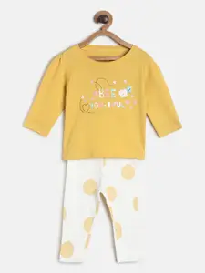 MINI KLUB Infant Girls Yellow & White Pure Cotton Printed Top with Trousers
