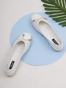 Sherrif Shoes Women White Ballerinas with Bows