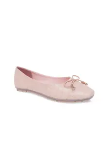 Sherrif Shoes Women Pink Textured Ballerinas with Bows Flats