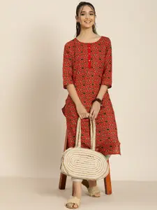 Sangria Women Red & Blue Pure Cotton Bandhani Printed Kurta