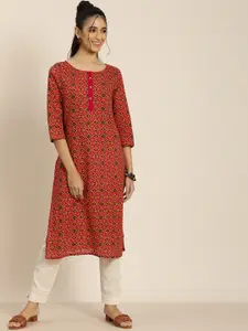 Sangria Women Pink & Green Pure Cotton Bandhani Printed Kurta