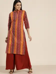 Sangria Women Red & Orange Bandhani Screen Print Pure Cotton Straight Kurta