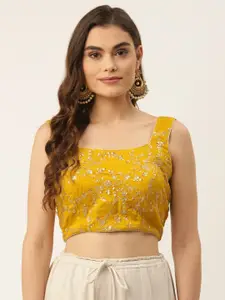 NDS Niharikaa Designer Studio Women Yellow Embroidered Padded Blouse with Sequin Detail