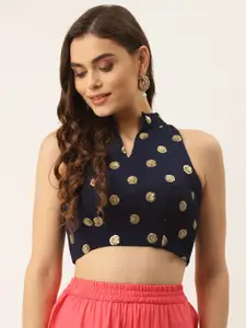 NDS Niharikaa Designer Studio Navy Blue & Golden Thread Work Embroidered Readymade Blouse