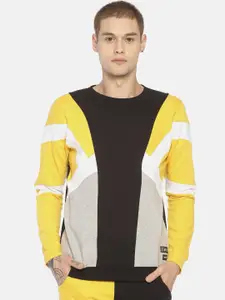 KULTPRIT Men Yellow & Black Colourblocked Cotton Sweatshirt