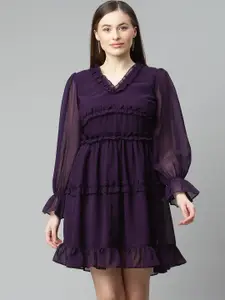 plusS Purple Solid Ruffle Tiered A-Line Dress