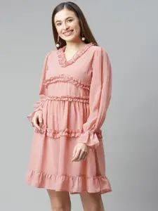 plusS Pink Solid Ruffle Tiered A-Line Dress