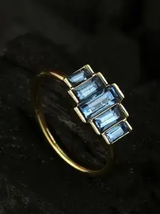 SOHI Gold-Plated & Blue Stone Studded Finger Ring