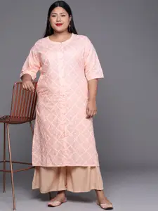EXTRA LOVE BY LIBAS Women Plus Size Peach-Coloured Bandhani Printed Pastels Kurta