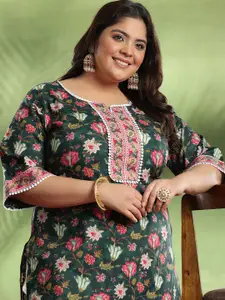 EXTRA LOVE BY LIBAS Plus Size Women Floral Printed Flared Sleeves Floral Kurta