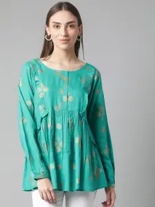 MBE MBE Green Floral Print Top