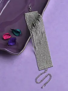 SOHI Women Silver-Toned Stone Studded Wraparound Bracelet