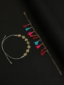 SOHI Set Of 2 Silver-Plated Designer Anklet