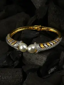 SOHI SOHI Women Gold-Toned & Silver-Toned American Diamond Gold-Plated Bangle-Style Bracelet