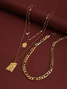 SOHI Set Of 3 Gold-Plated Designer Pendant With Chain