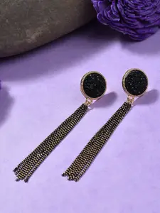 SOHI Black & Gold-Plated Contemporary Drop Earrings