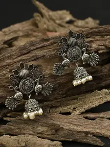 SOHI Silver-Plated Contemporary Jhumkas Earrings