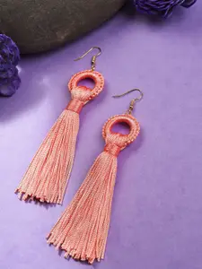 SOHI Pink Contemporary Tasseled Drop Earrings