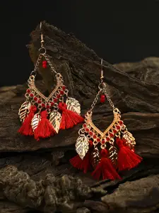 SOHI Orange & Gold-Toned Contemporary Tasseled Drop Earrings