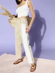 KASSUALLY Women Classy Beige High-Rise Wide Leg Jeans