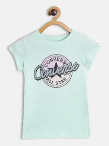Converse Girls Green Brand Logo Printed Pure Cotton T-shirt