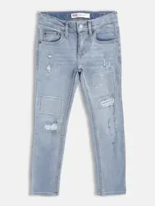 Levis Boys Blue Skinny Fit Mildly Distressed Light Fade Stretchable Jeans