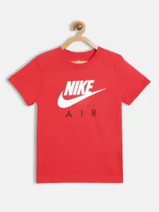 Nike Boys Red & White Pure Cotton Brand Logo Printed Futura Air SS T-shirt