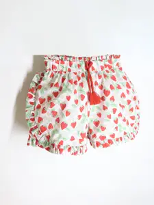 Cherry Crumble Girls Pink & Green Conversational Printed Shorts