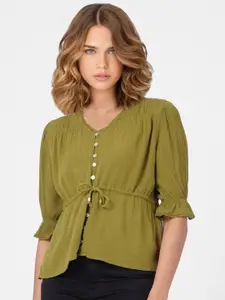 ONLY Women Green Puffed Sleeves Top