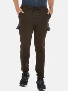 Ajile by Pantaloons Men Olive-Green Striped Pure Cotton Slim-Fit Track Pants