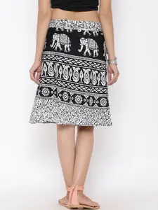 SOUNDARYA Women White Printed Cotton Wrap-Around Knee-Length Skirt