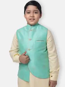 NAMASKAR Boys Green Printed Nehru Jacket