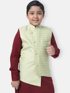 NAMASKAR Boys Green Printed Pure Cotton Nehru Jacket