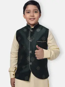 NAMASKAR Boys Green Woven Design Nehru Jacket