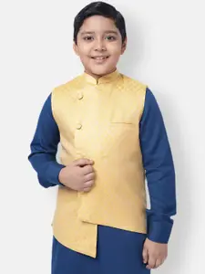 NAMASKAR Boys Yellow Woven Design Regular Fit Silk Blend Nehru Jacket