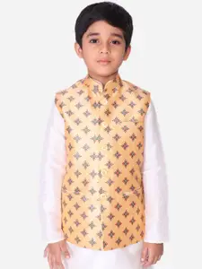 NAMASKAR Boys Peach Woven Design Nehru Jacket