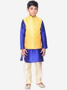 NAMASKAR Boys Yellow Woven Design Pure Silk Nehru Jacket