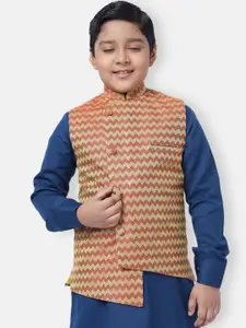 NAMASKAR Boys Maroon Printed Regular Fit Pure Cotton Nehru Jacket