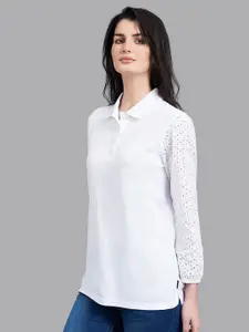 Beverly Hills Polo Club Women White Polo Collar T-shirt
